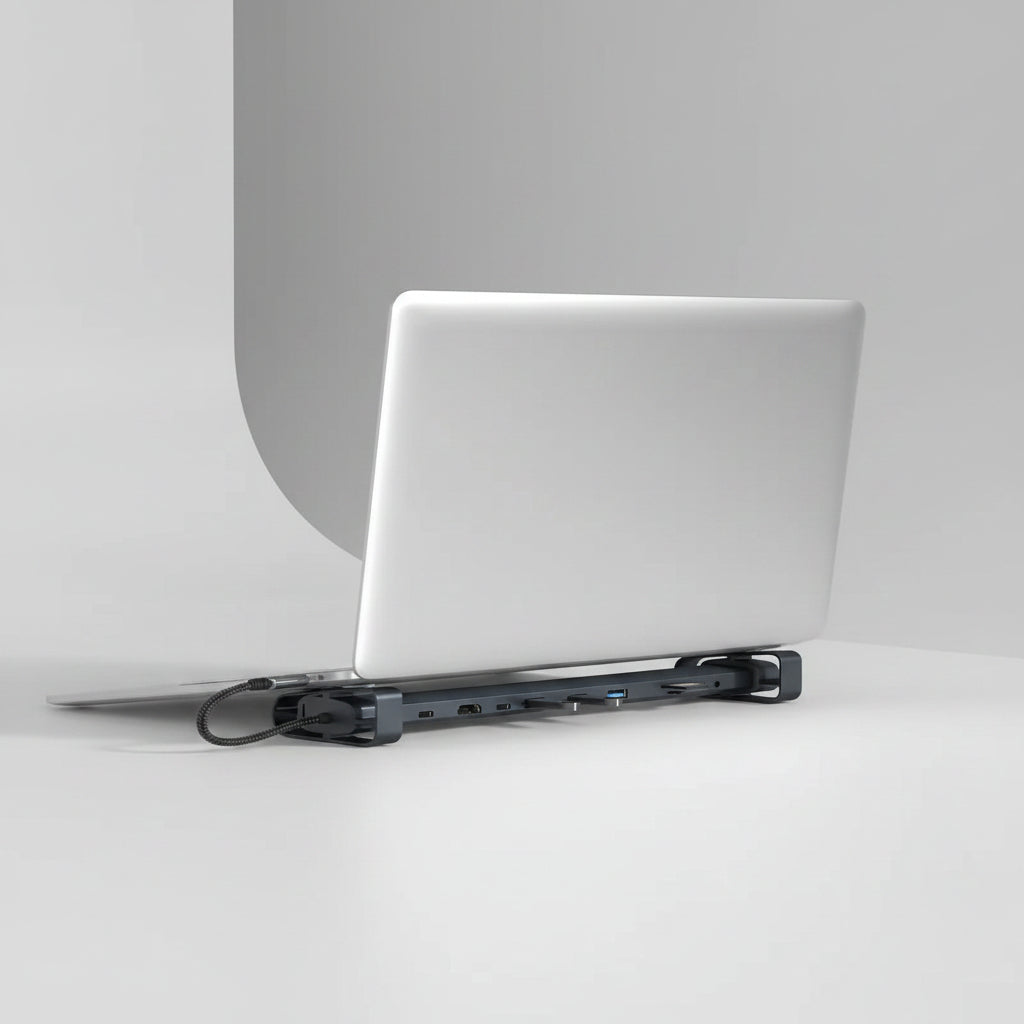 AuraDock USB-C laptop stand hub for a clean desk setup