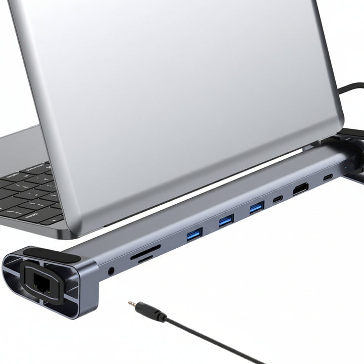 AuraDock USB-C laptop stand hub for a clean desk setup