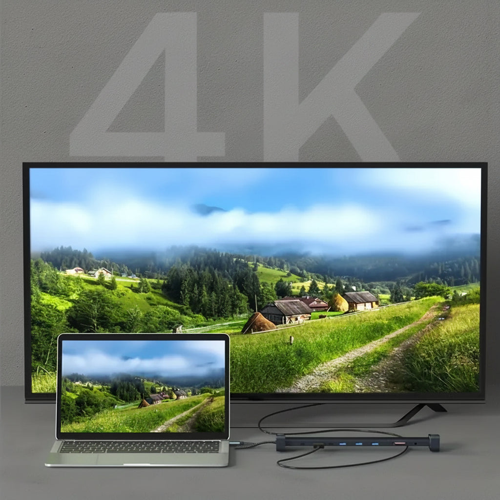 AuraDock USB-C laptop stand hub for a clean desk setup