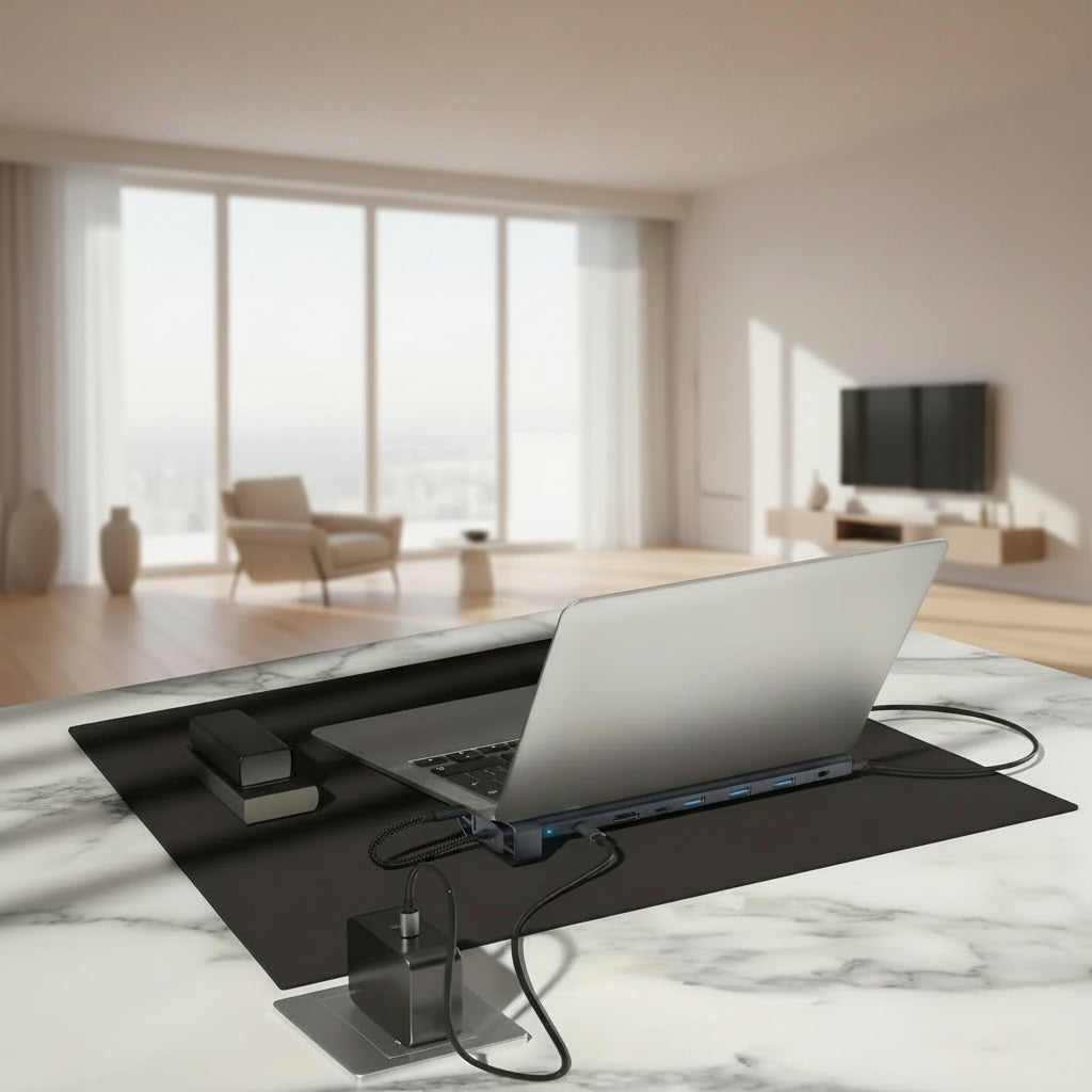 AuraDock USB-C laptop stand hub for a clean desk setup