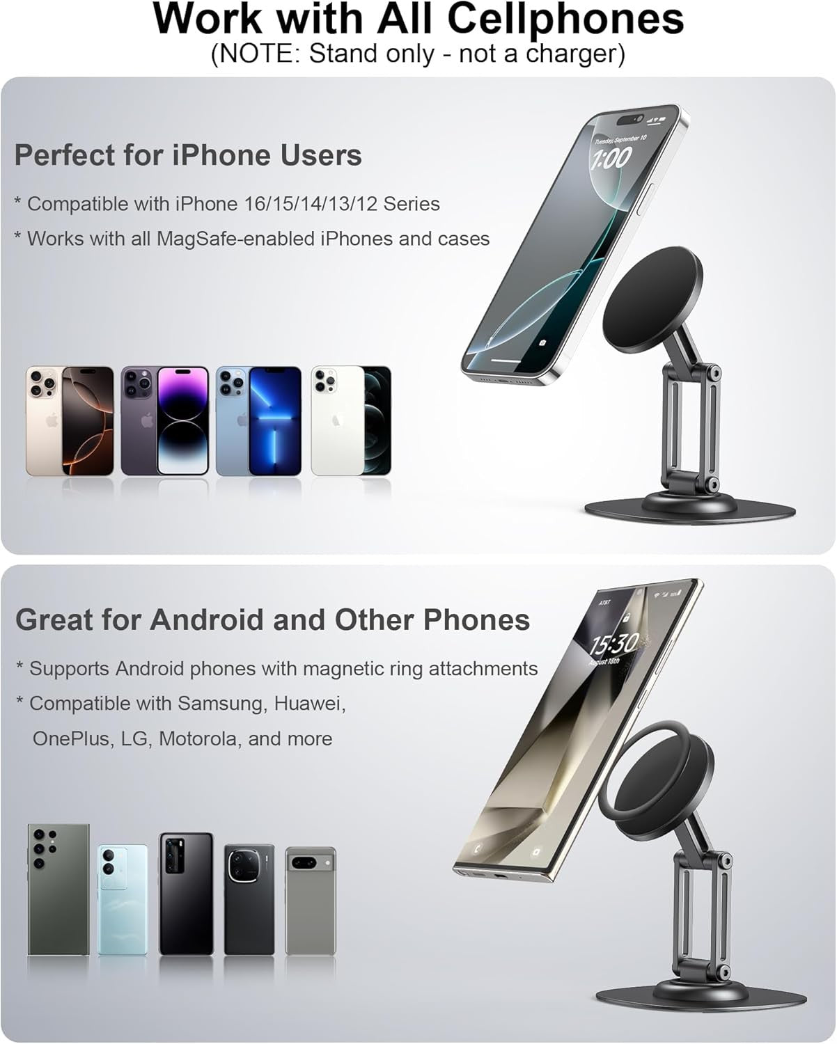 AuraStand magnetic aluminum desk phone stand for iPhone